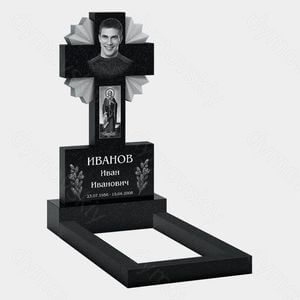 Памятник на могилу (10-403) «Вертикальный крест с рельефной драпировкой и иконой» 10-403