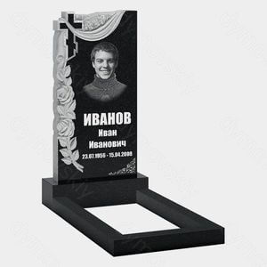 Памятник на могилу (10-704) «Природный камень с крестом, розами и драпировкой» 10-704