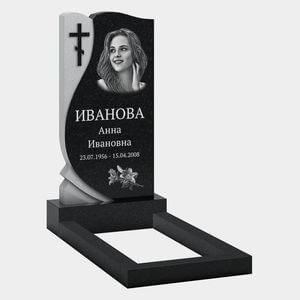 Волнообразный памятник с крестом и портретом 10-772