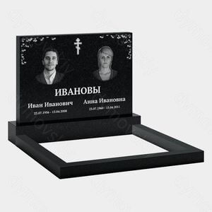 Памятник на могилу (11-100) «Семейная вертикальная стела с крестом и цветочным орнаментом» 11-100