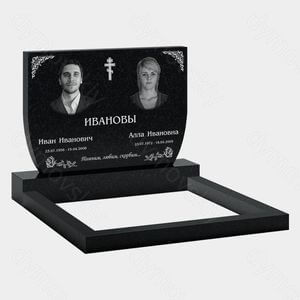 Памятник на могилу (11-104) «Двойная горизонтальная стела с крестом и цветочным декором» 11-104