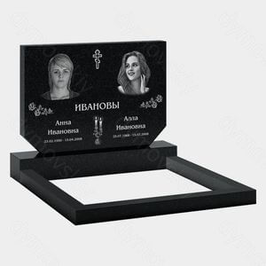 Памятник на могилу (11-107) «Двойная прямоугольная стела с крестом и цветочным декором» 11-107