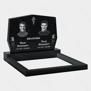 Памятник на могилу (11-119) «Двойная прямоугольная стела с православным крестом и цветами» 11-119