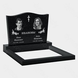 Памятник на могилу (11-167) «Семейная волнообразная стела с крестом и цветочным декором» 11-167