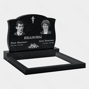 Памятник на могилу (11-173) «Горизонтальная семейная стела с крестом и цветочным декором» 11-173