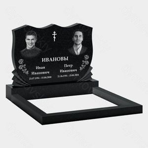 Памятник на могилу (11-234) «Двойная стела со свитком, крестом и розами» 11-234