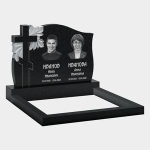 Памятник на могилу (11-296) «Семейная стела с православным крестом и резными листьями» 11-296