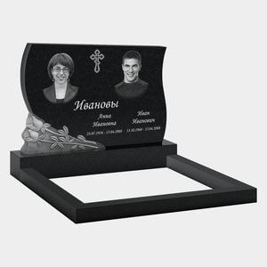Памятник на могилу (11-310) «Семейная волнообразная стела с крестом и цветочным рельефом» 11-310