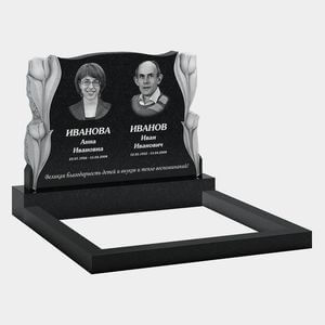 Памятник на могилу (11-314) «Двойная стела с рельефными цветами по бокам» 11-314
