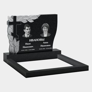 Памятник на могилу (11-315) «Семейная стела со скалой, крестом и рельефными листьями» 11-315