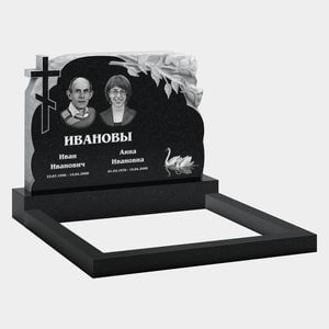 Памятник на могилу (11-333) «Двойная стела с крестом, цветами и лебедем» 11-333