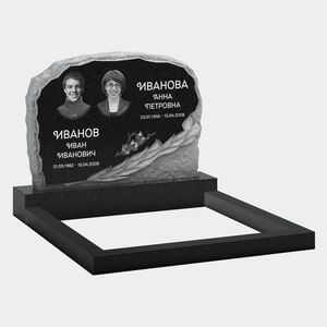 Памятник на могилу (11-345) «Семейная стела с природным камнем и рельефной ветвью» 11-345