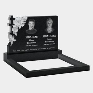 Памятник на могилу (11-346) «Двойная стела с крестом и рельефными цветами» 11-346
