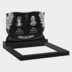 Памятник на могилу (11-347) «Семейная стела с крестом и резными листьями» 11-347
