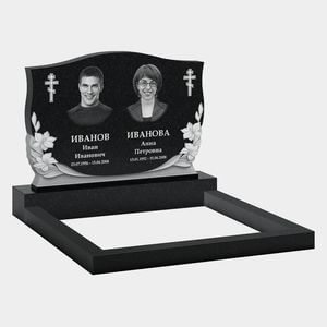 Памятник на могилу (11-366) «Двойная волнообразная стела с крестами и цветочным рельефом» 11-366