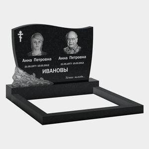 Памятник на могилу (11-379) «Двойная стела со скалой, крестом и цветочным рельефом» 11-379