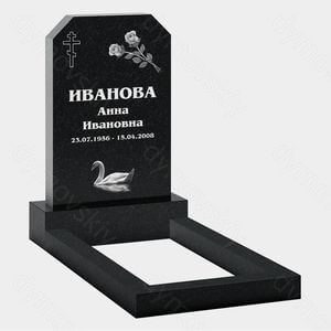 Памятник на могилу (22-105) «Простая резка с крестом, цветами и лебедем»