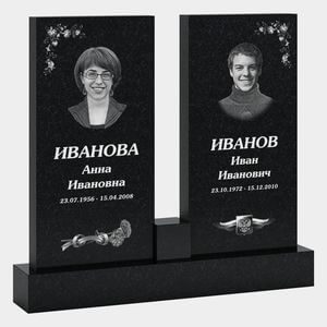 Памятник на могилу (30-136) «Двойной классический с флагом и цветами» 30-136