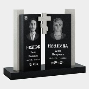 Памятник на могилу (30-218) «Парный угловой с крестом и флагом» 30-218