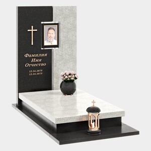 Памятник на могилу (40-732) «Прямоугольный контрастный с крестом» 40-732