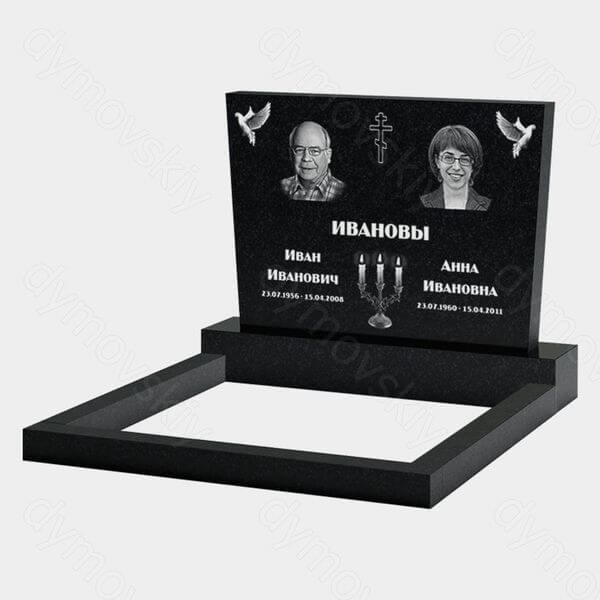 Памятник на могилу (11-101) «Горизонтальная трапеция с крестом, голубями и свечами» 11-101