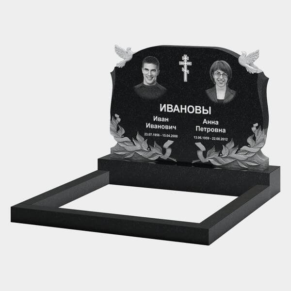 Памятник на могилу (11-321) «Семейная стела с крестом, голубями и венком» 11-321