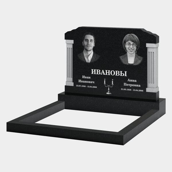 Памятник на могилу (11-340) «Семейная стела с колоннами и прямоугольным обрамлением» 11-340