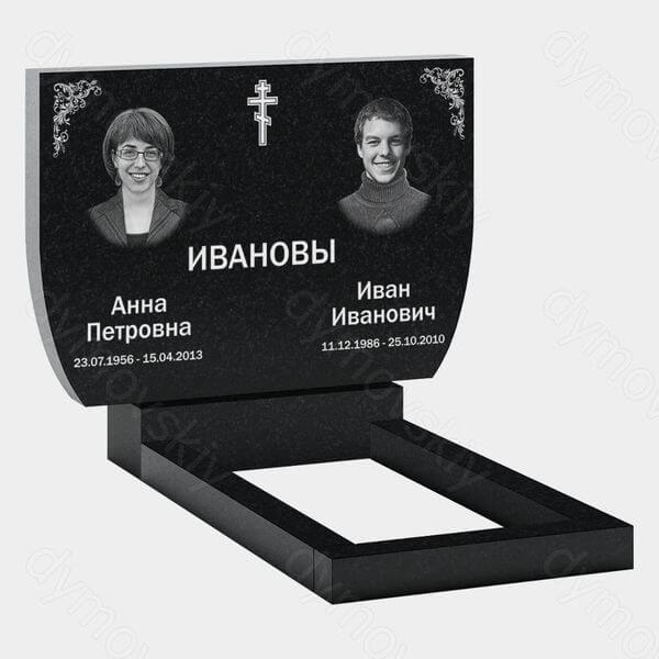 Памятник на могилу (21-104) «Семейная стела с крестом и растительным орнаментом» 21-104