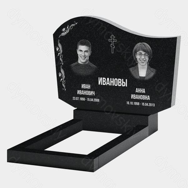 Памятник на могилу (21-129) «С волнообразным верхом, крестом и растительным орнаментом» 21-129