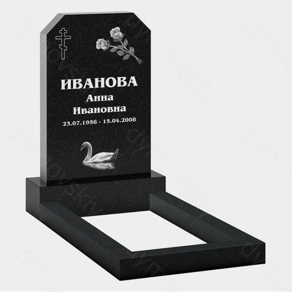 Памятник на могилу (22-105) «Простая резка с крестом, цветами и лебедем»