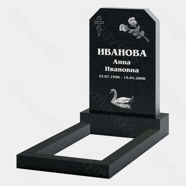 Памятник на могилу (22-105) «Простая резка с крестом, цветами и лебедем»