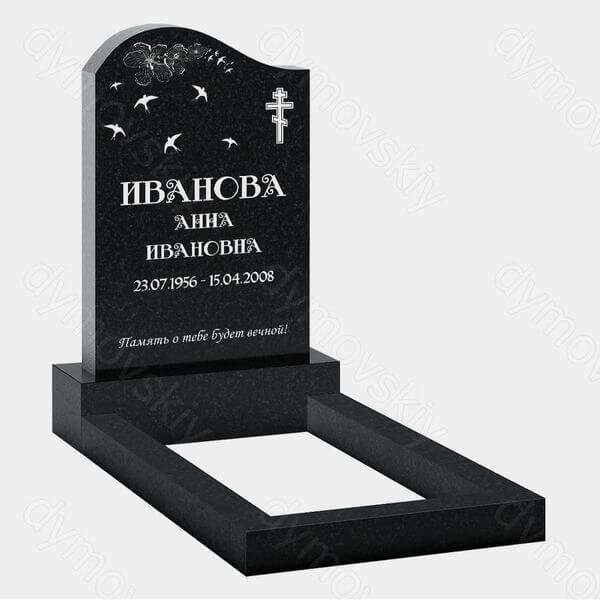 Памятник на могилу (22-126) «Вертикальная стела с крестом, птицами и цветочным орнаментом»