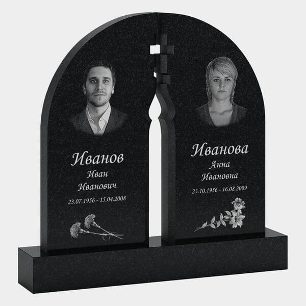 Памятник на могилу (30-132) «Двойной арочный с вырезом свечи» 30-132