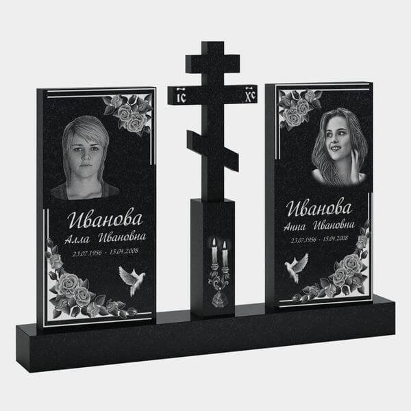 Памятник на могилу (30-170) «Двойной с прямыми стелами и крестом» 30-170