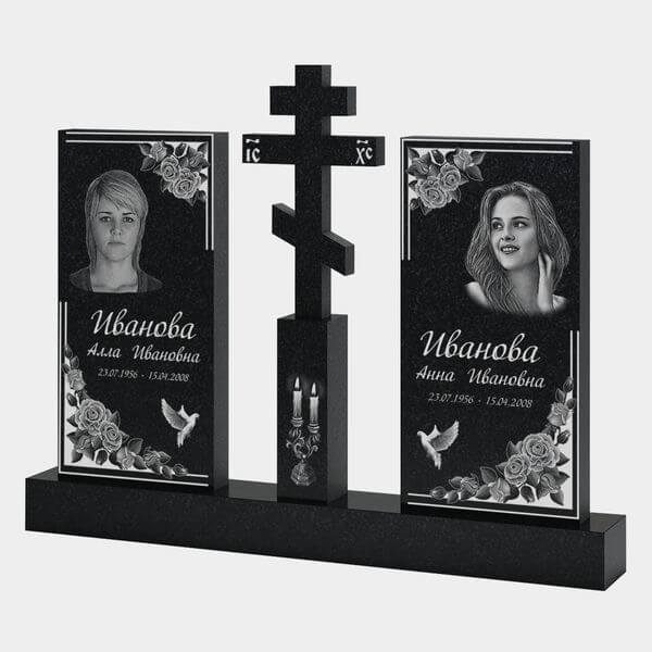 Памятник на могилу (30-170) «Двойной с прямыми стелами и крестом» 30-170