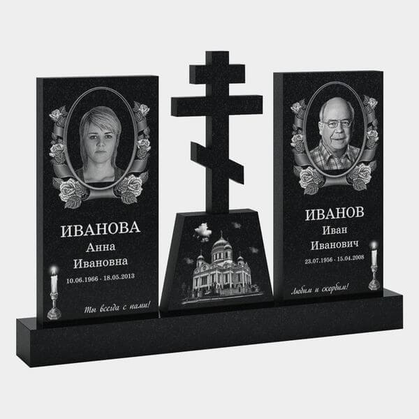 Памятник на могилу (30-176) «Двойной с крестом и строгими стелами» 30-176