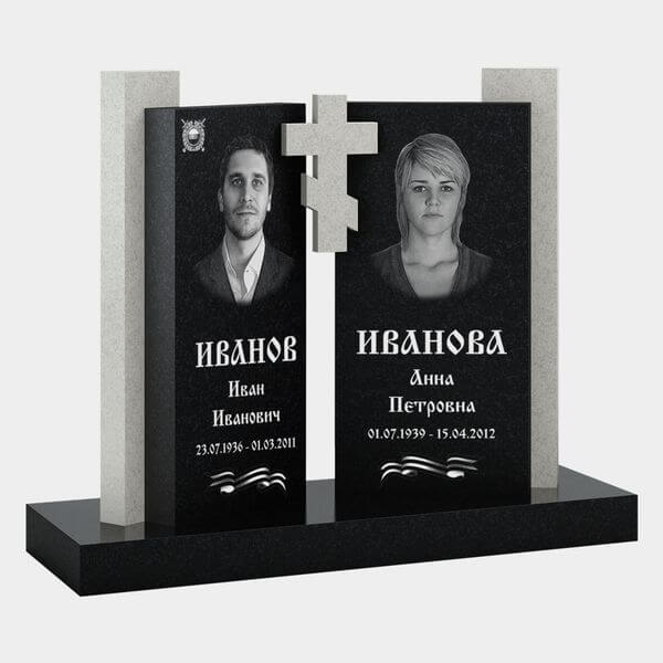 Памятник на могилу (30-218) «Парный угловой с крестом и флагом» 30-218