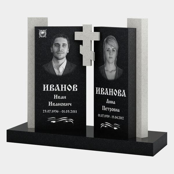 Памятник на могилу (30-218) «Парный угловой с крестом и флагом» 30-218