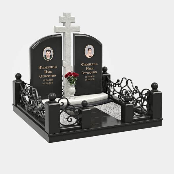 Комплекс на могилу (40-296) «Семейный с высоким крестом и закруглёнными стелами» 40-296